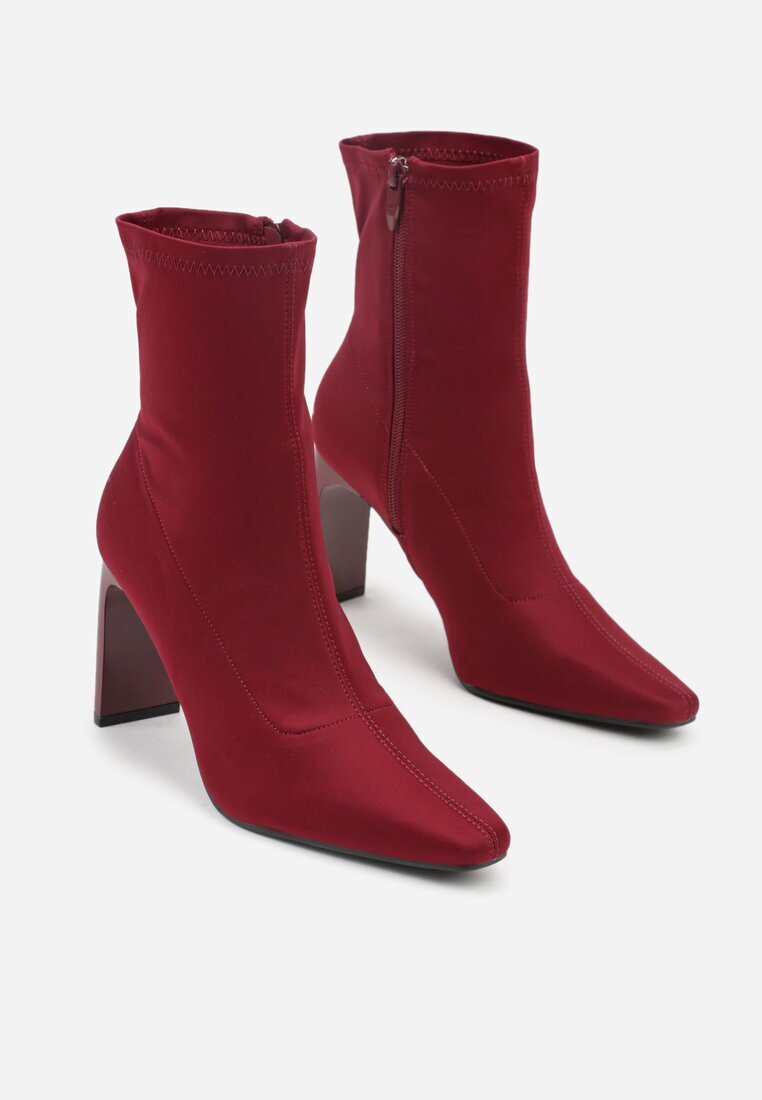 fashion belle Botine Bordo-Roșii șosetă cu toc gros și vârf ascuțit Atine