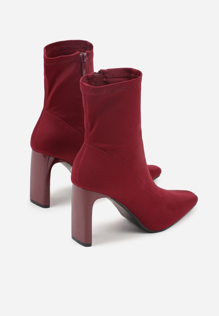 fashion belle Botine Bordo-Roșii șosetă cu toc gros și vârf ascuțit Atine