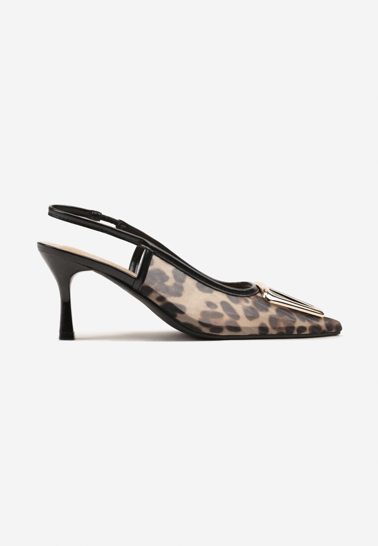 fashion belle Sandale Leopard din plasă cu cataramă pe toc stiletto scund Fainna