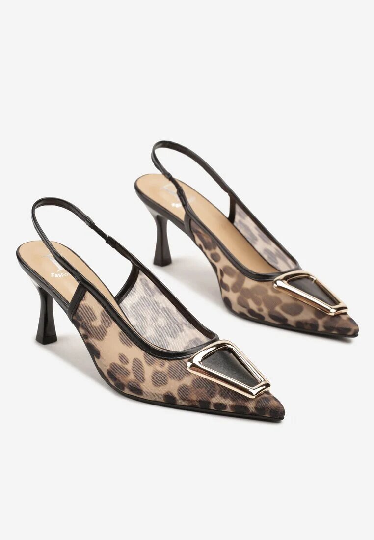 fashion belle Sandale Leopard din plasă cu cataramă pe toc stiletto scund Fainna