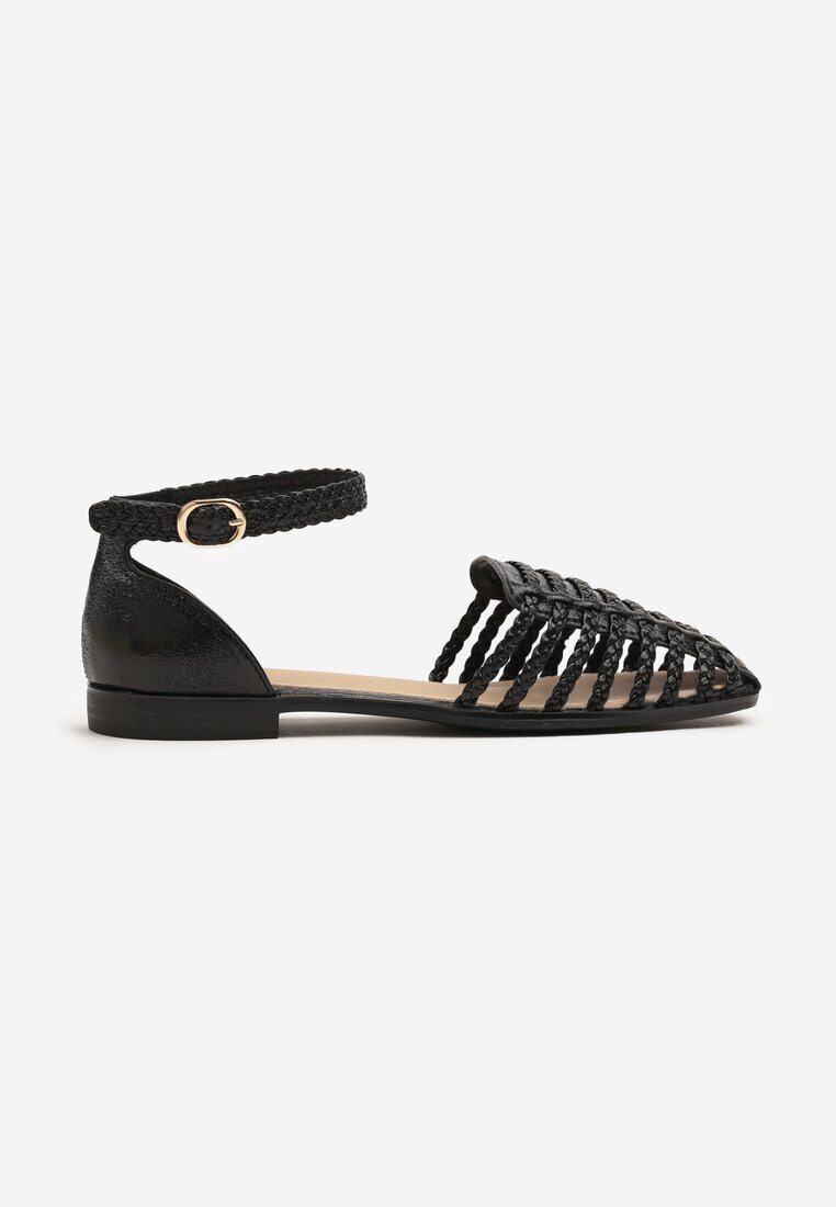 fashion belle Sandale Negre cu Barete Împletite Pellire