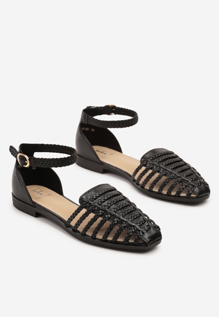 fashion belle Sandale Negre cu Barete Împletite Pellire