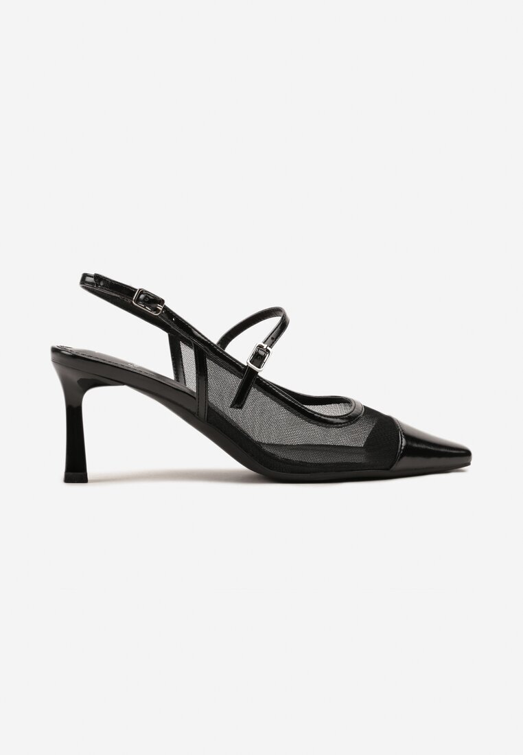 fashion belle Sandale negre cu toc stiletto fără călcâi cu parte superioară din plasă Orraina