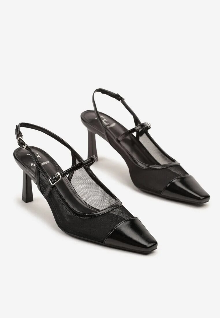fashion belle Sandale negre cu toc stiletto fără călcâi cu parte superioară din plasă Orraina