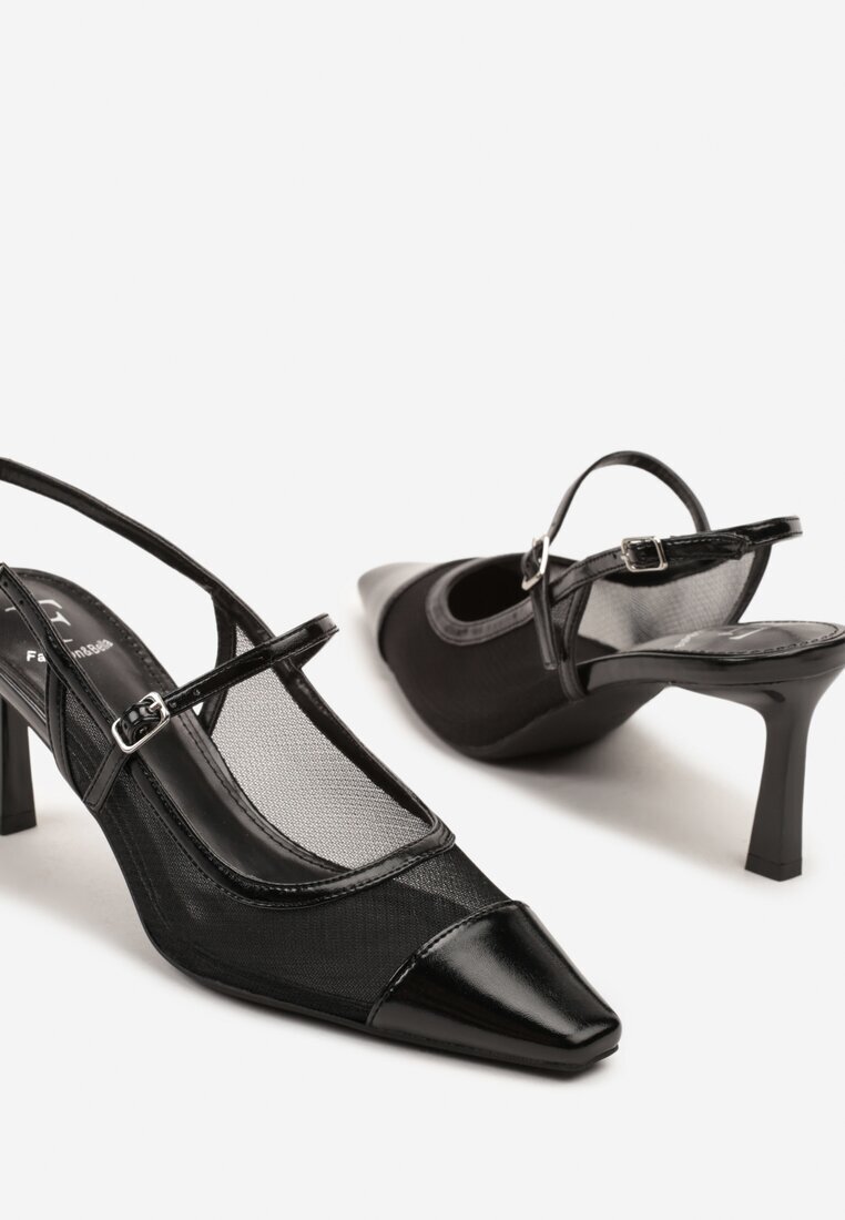 fashion belle Sandale negre cu toc stiletto fără călcâi cu parte superioară din plasă Orraina