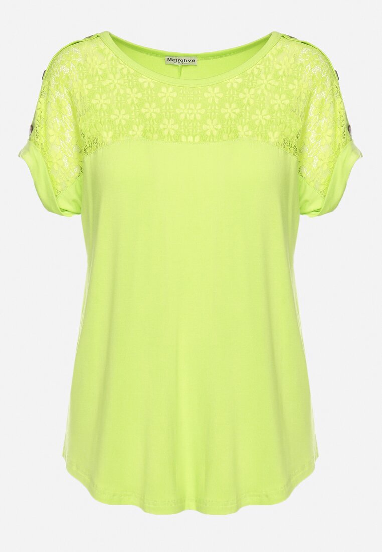 fashion Bluză Ajurată Verde deschisă din Viscoză Decorată cu Nasturi Elloria