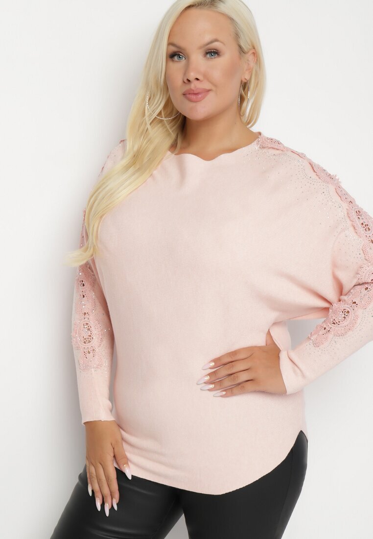 fashion Bluză Roz deschis cu Bumbac și Vâscoză cu Mâneci Tip LILIAC Decorată cu Zirconii Jovilena