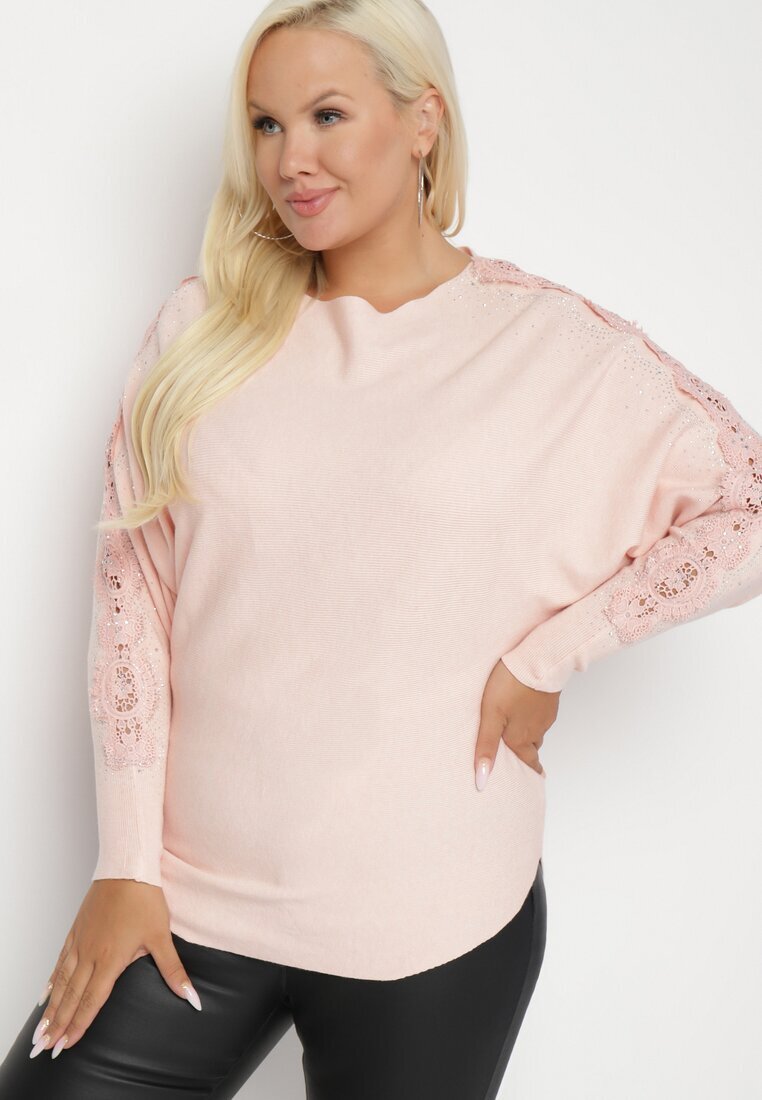 fashion Bluză Roz deschis cu Bumbac și Vâscoză cu Mâneci Tip LILIAC Decorată cu Zirconii Jovilena