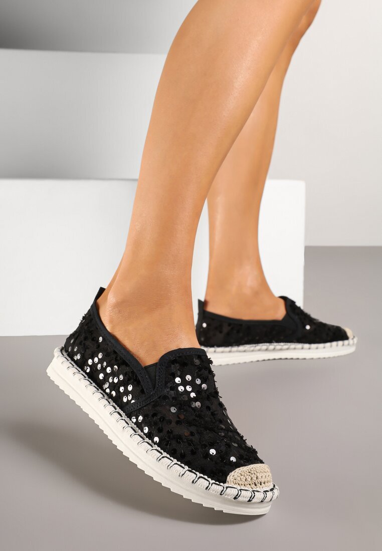 fashion Espadrile Negre din plasă decorate cu paiete Viviluria