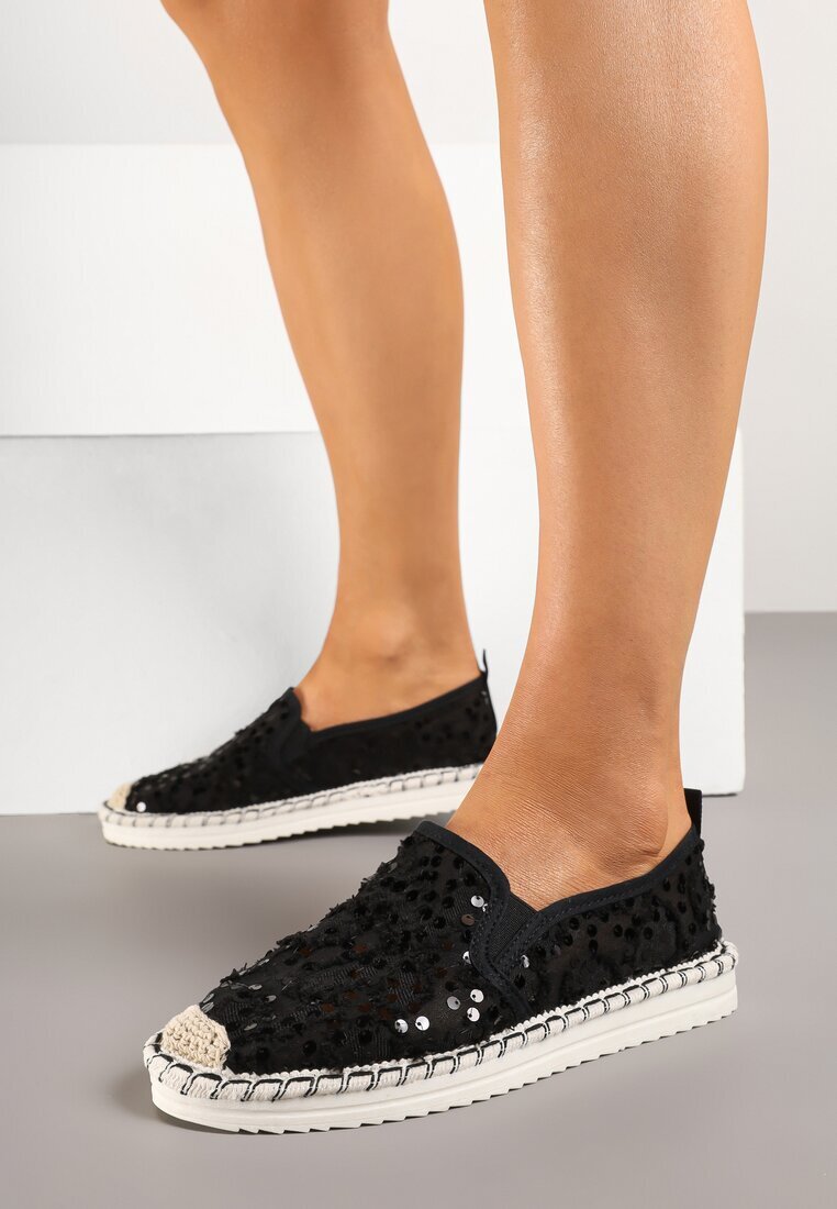 fashion Espadrile Negre din plasă decorate cu paiete Viviluria