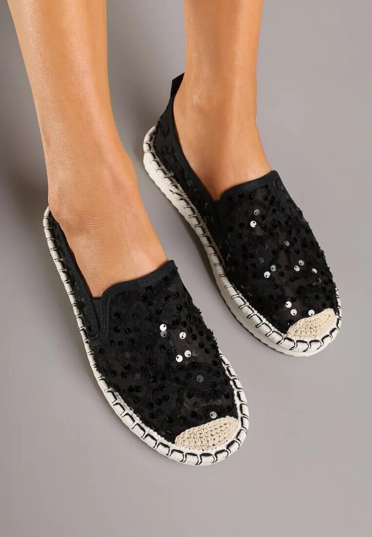 fashion Espadrile Negre din plasă decorate cu paiete Viviluria