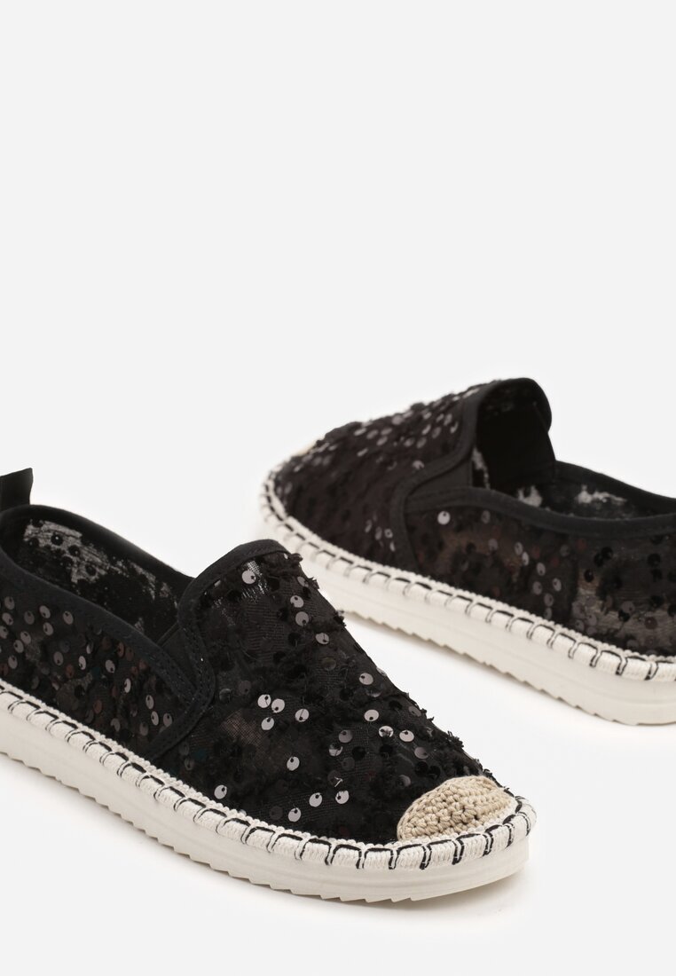 fashion Espadrile Negre din plasă decorate cu paiete Viviluria