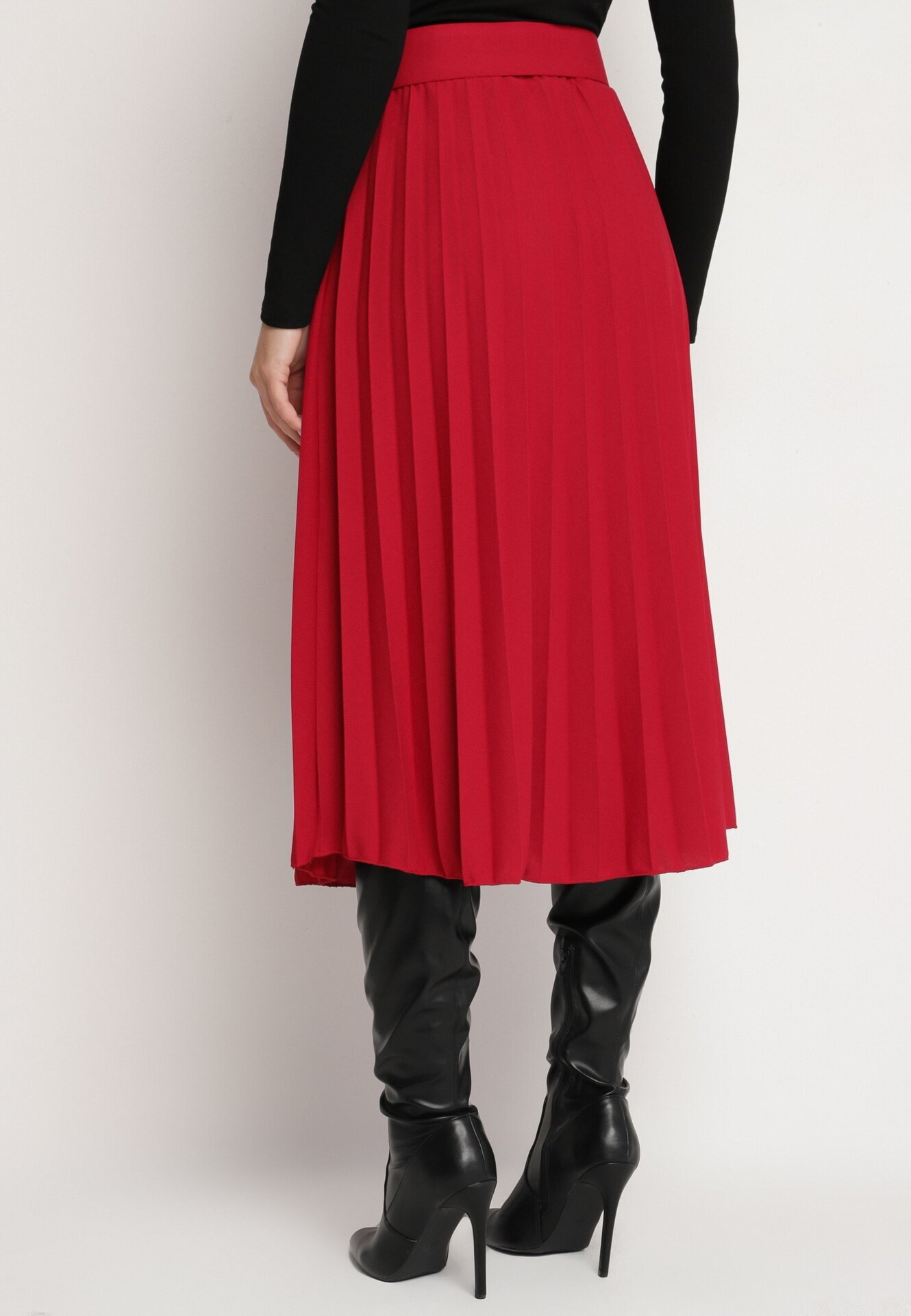 fashion Fustă Roșie Plisată Decorată cu Cordon cu Cataramă Rotundă Sanelle