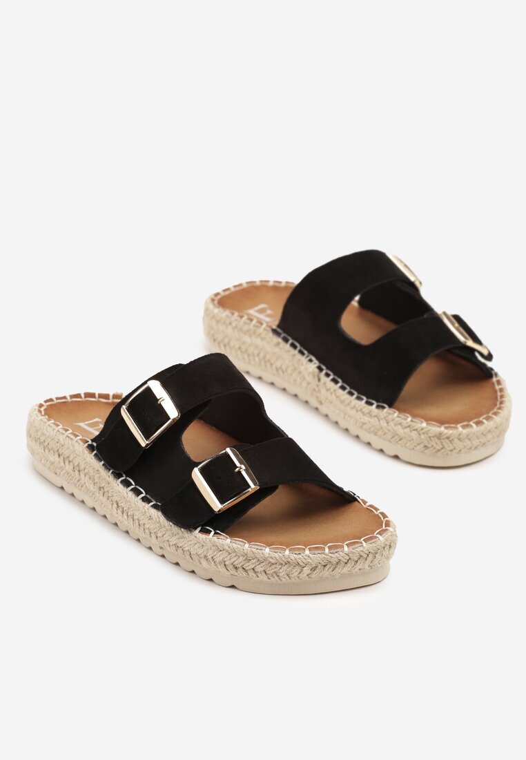 fashion Papuci Negre decorate cu împletitură din iută și catarame Calisses