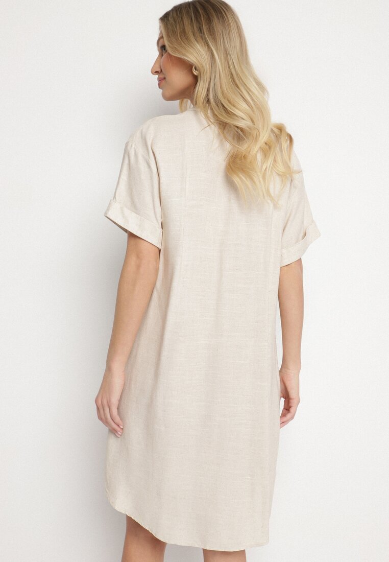fashion Rochie Bej deschis din bumbac cu croială dreaptă cu mânecă scurtă și nasturi Elaniwen