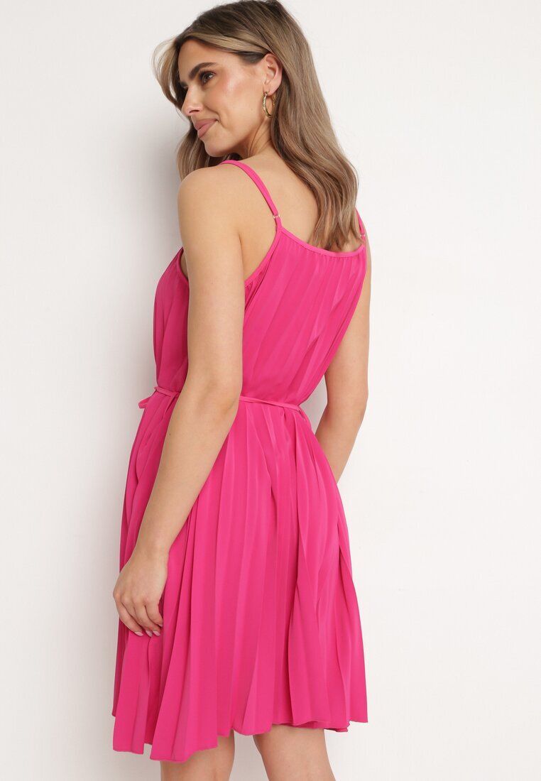 fashion Rochie Fucsia cu Bretele Reglabile cu Curea din Material Textil Liata