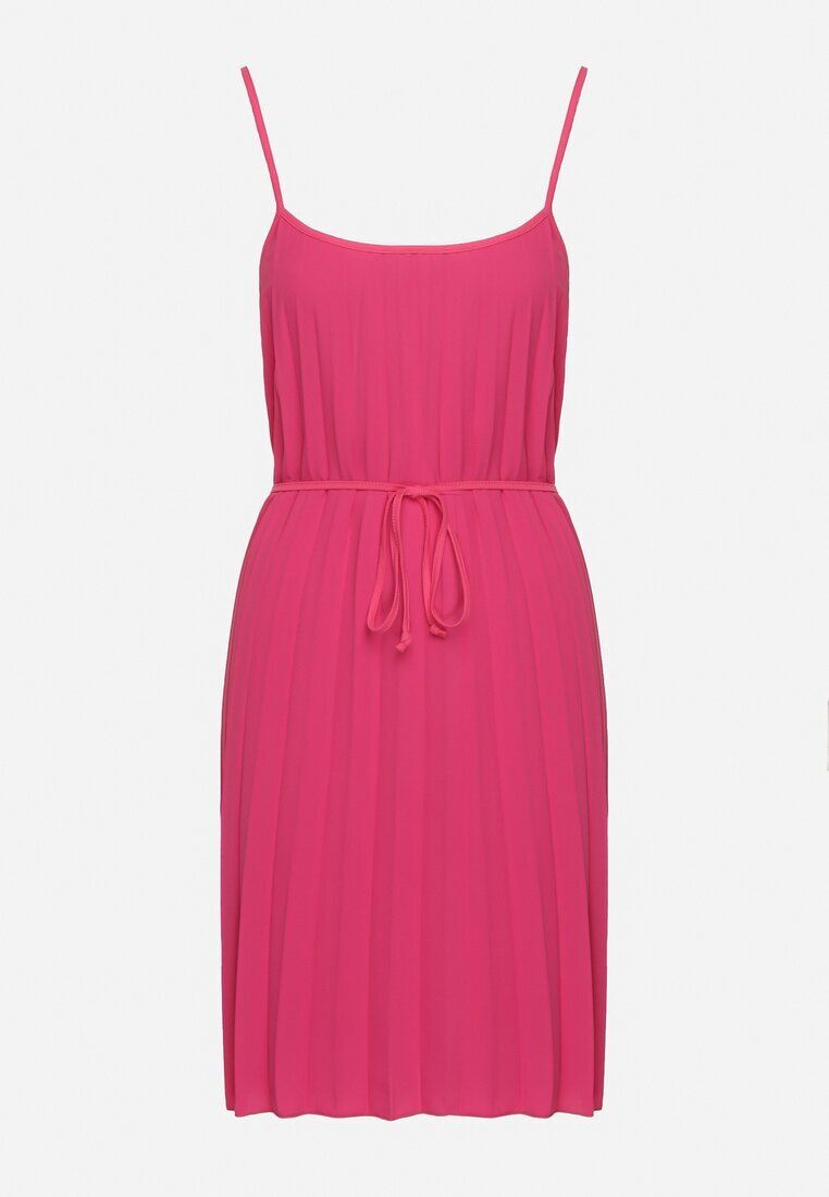 fashion Rochie Fucsia cu Bretele Reglabile cu Curea din Material Textil Liata