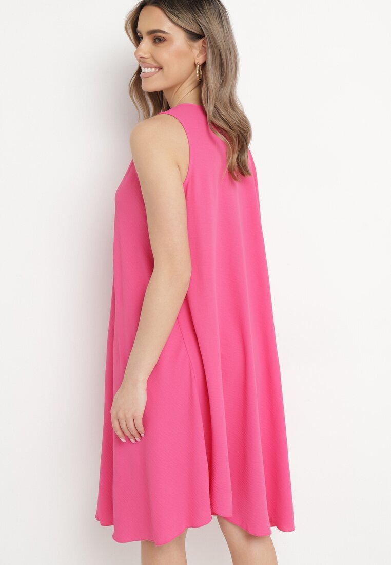 fashion Rochie Fucsia Netedă Midi cu bretele cu decolteu triunghiular Voriala