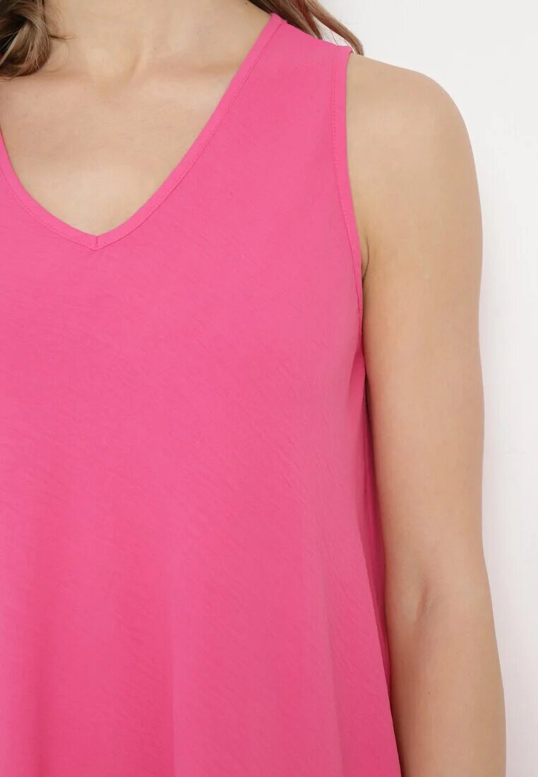 fashion Rochie Fucsia Netedă Midi cu bretele cu decolteu triunghiular Voriala