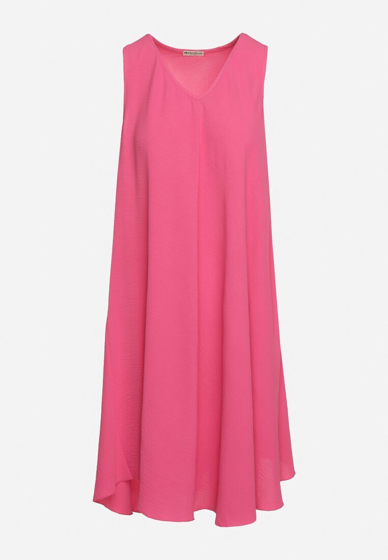 fashion Rochie Fucsia Netedă Midi cu bretele cu decolteu triunghiular Voriala