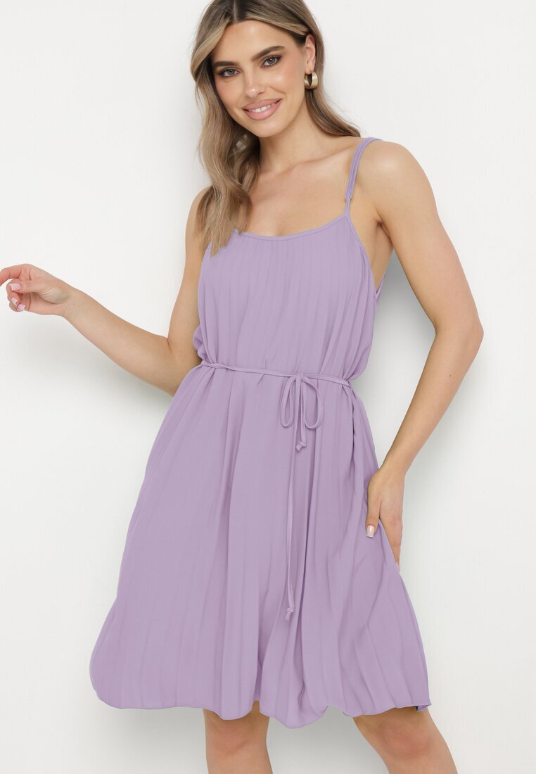 fashion Rochie mov cu bretele reglabile cu curea din material Liata