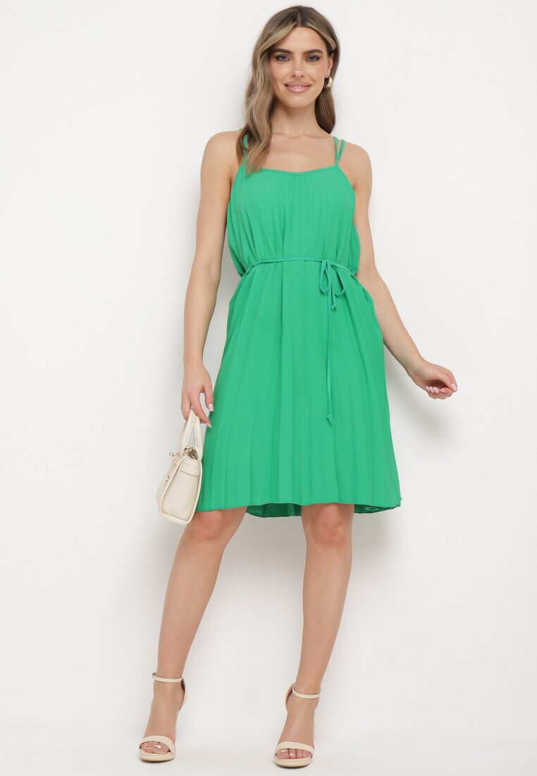 fashion Rochie Verde cu bretele reglabile cu cordon din material Liata