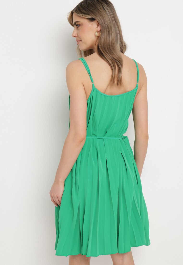 fashion Rochie Verde cu bretele reglabile cu cordon din material Liata
