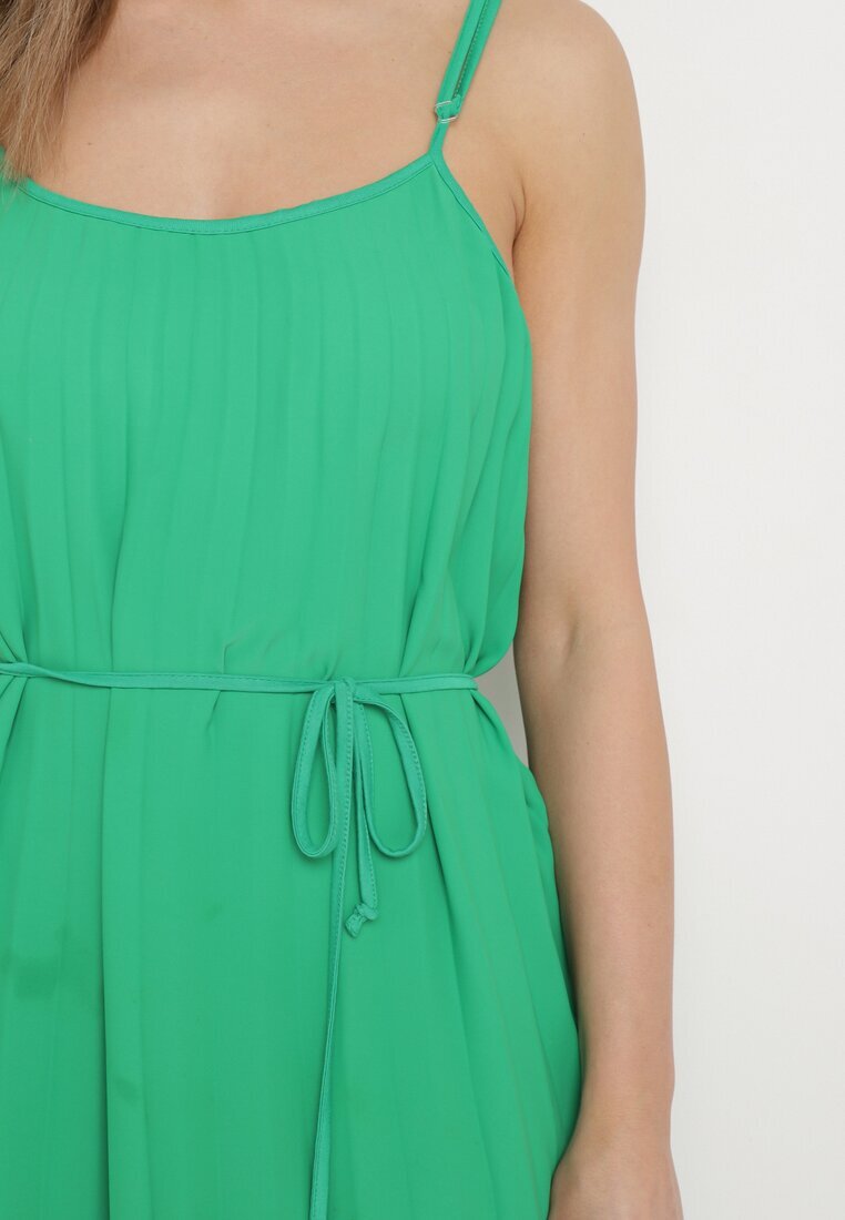 fashion Rochie Verde cu bretele reglabile cu cordon din material Liata