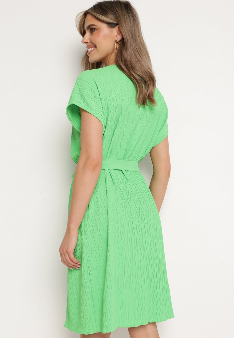 fashion Rochie Verde deschis cu Mânecă Scurtă și Curea din material Ellata