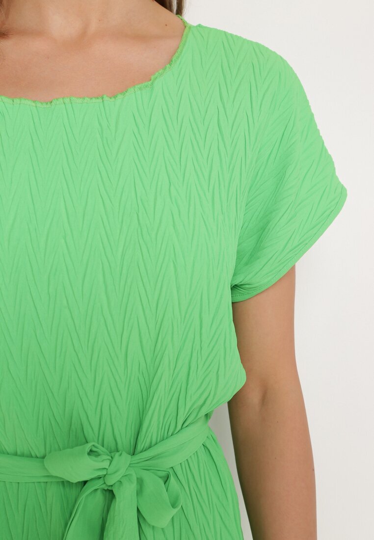 fashion Rochie Verde deschis cu Mânecă Scurtă și Curea din material Ellata