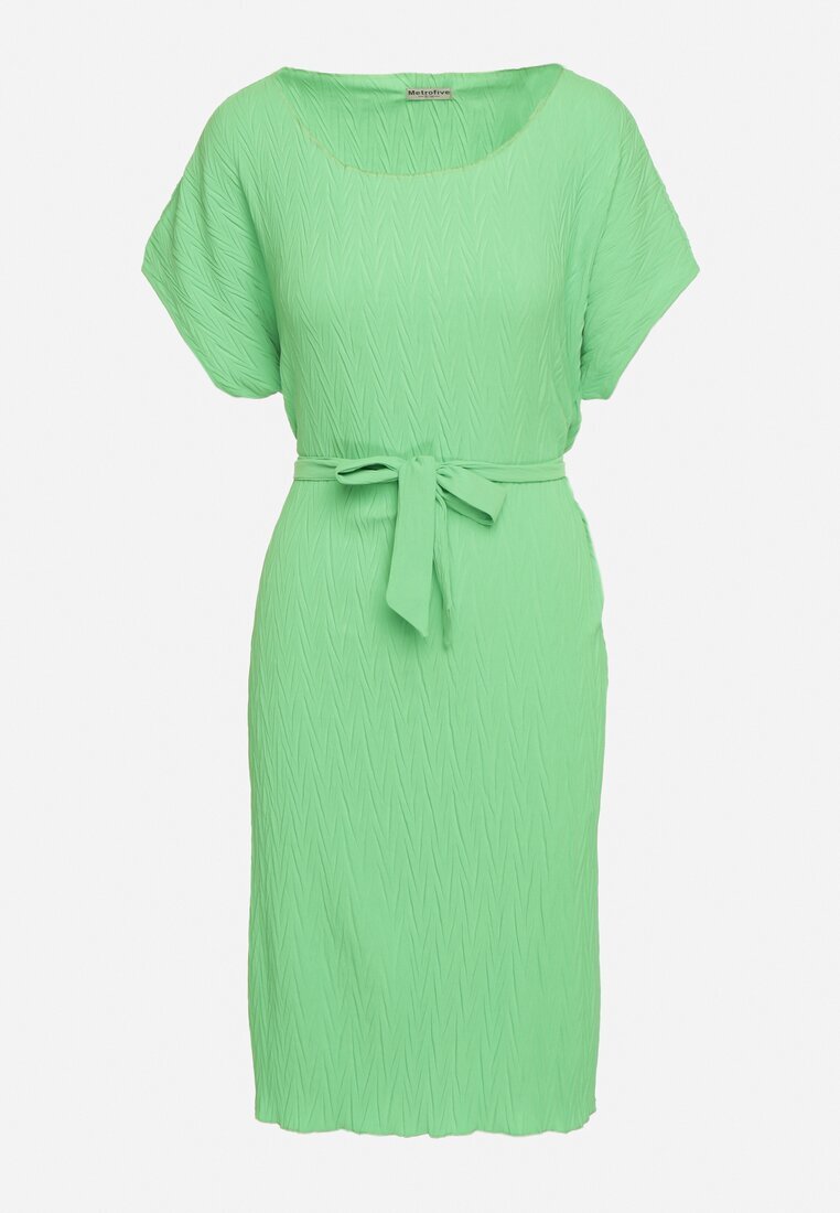 fashion Rochie Verde deschis cu Mânecă Scurtă și Curea din material Ellata