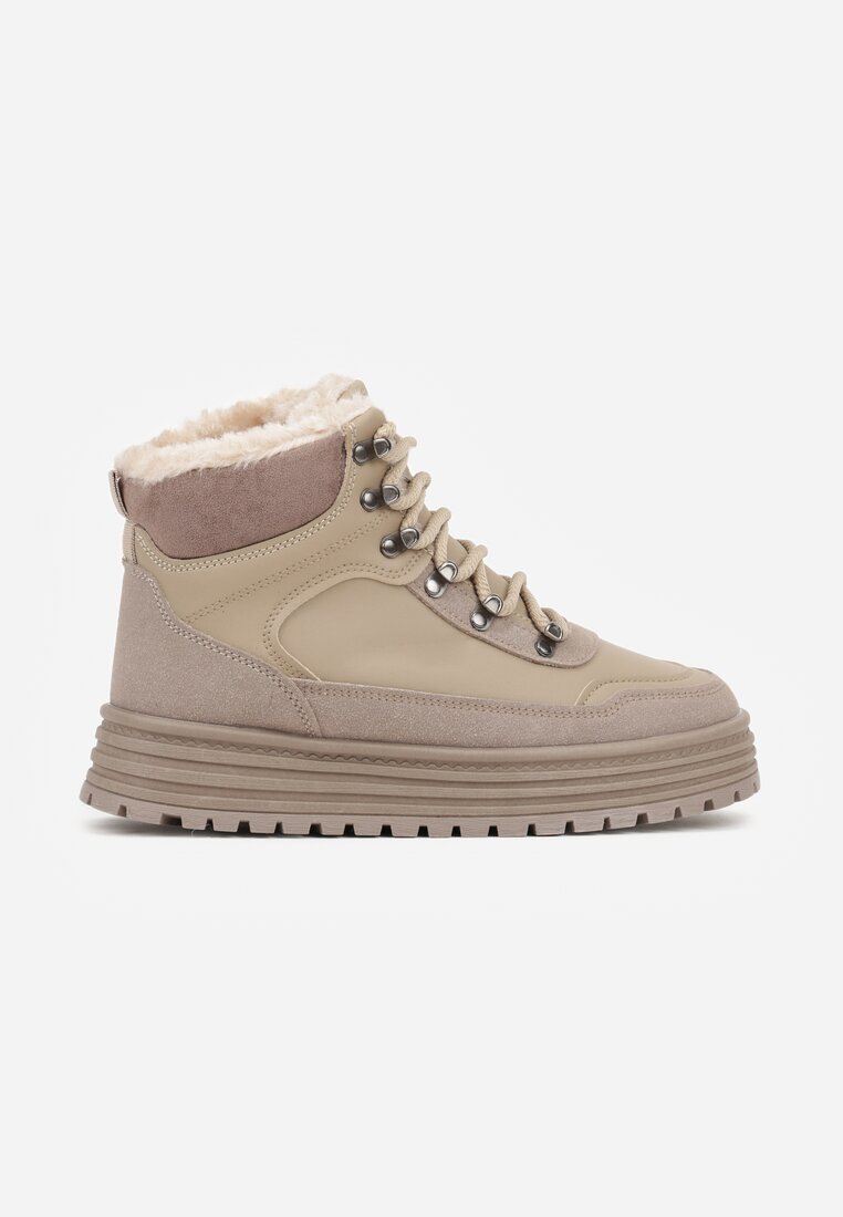 fashion Sneakers bej închis cu talpă groasă cu blană Alweda