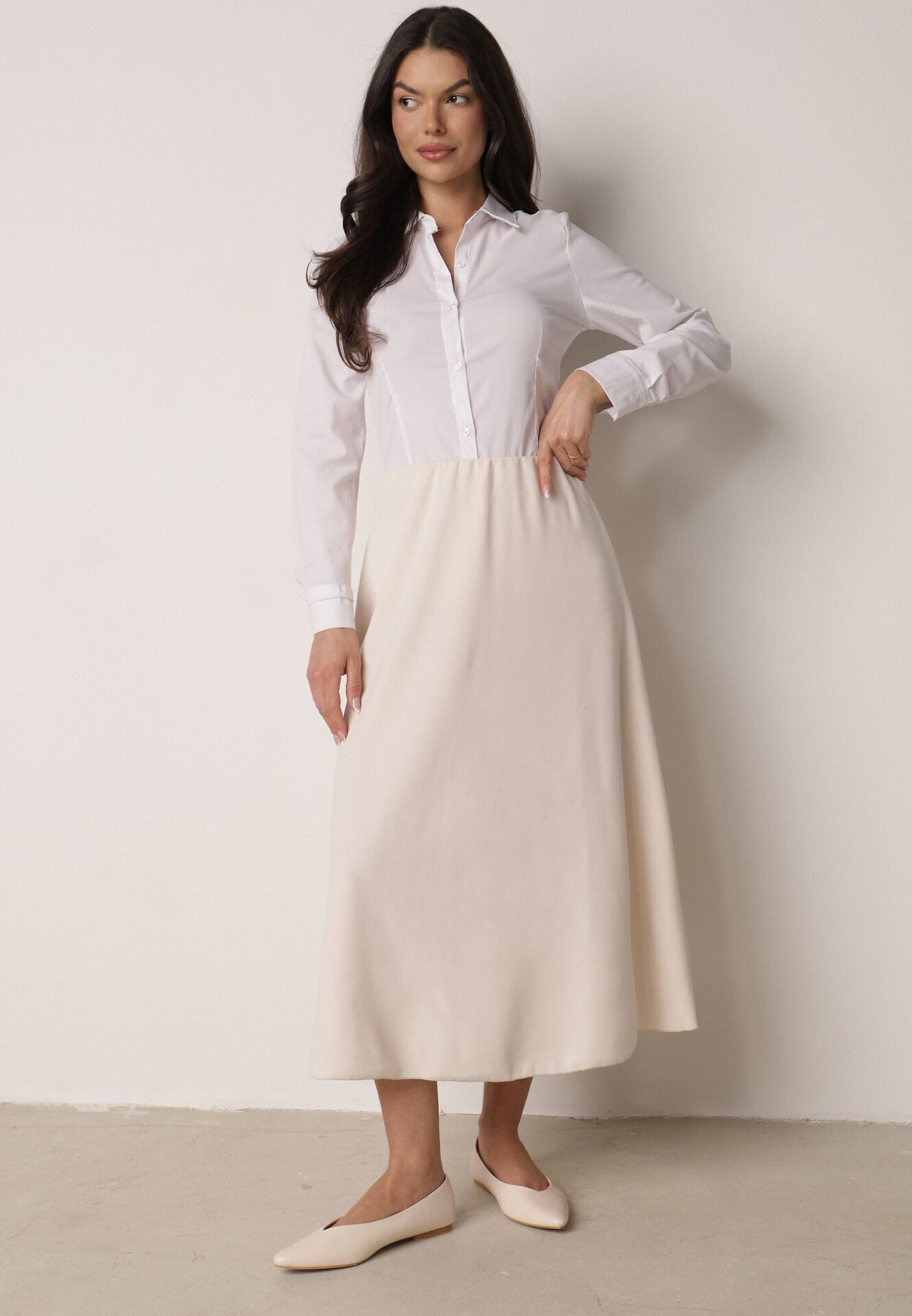 fashion station Fustă bej deschis clasică midi cloș Verettia