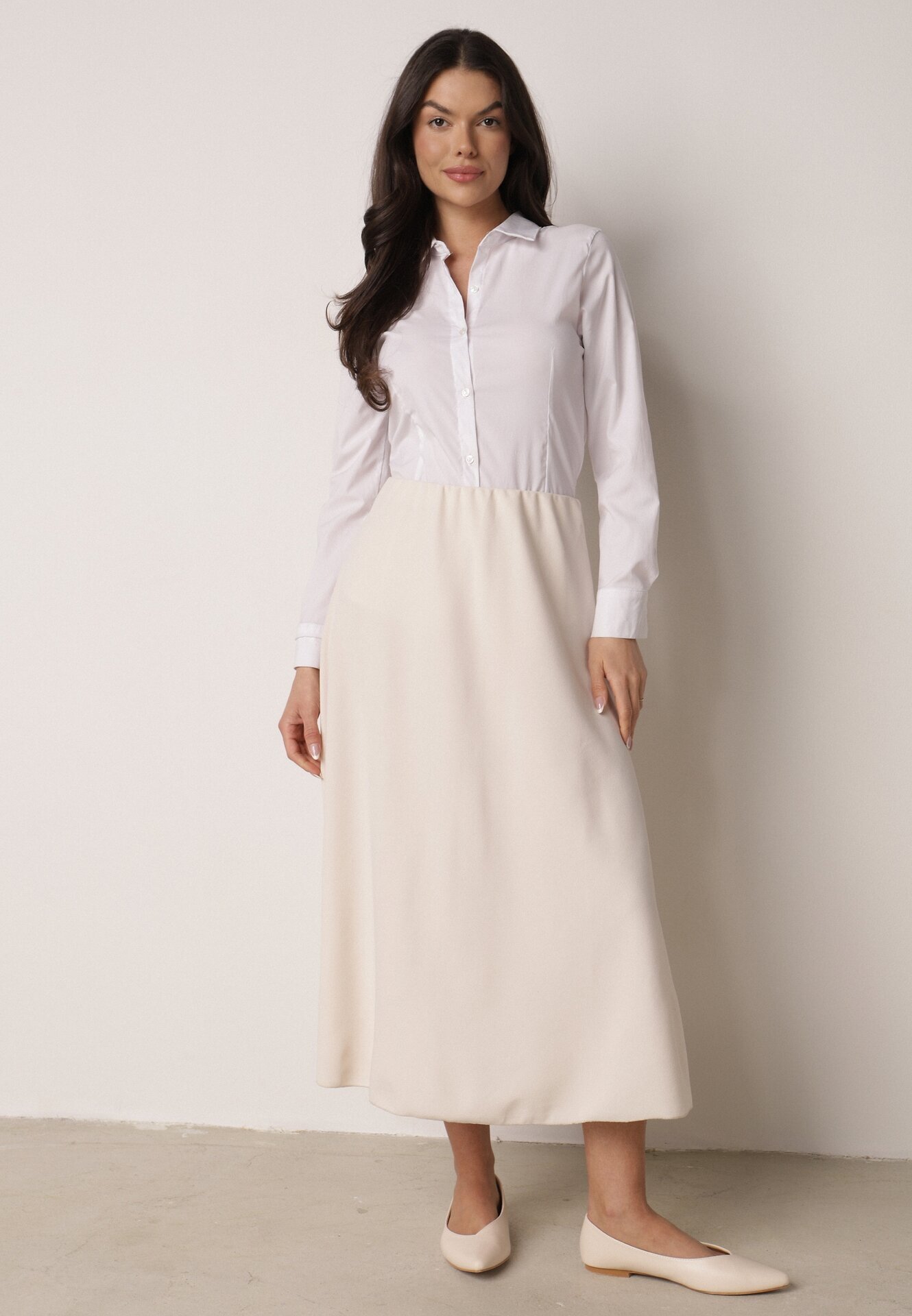 fashion station Fustă bej deschis clasică midi cloș Verettia