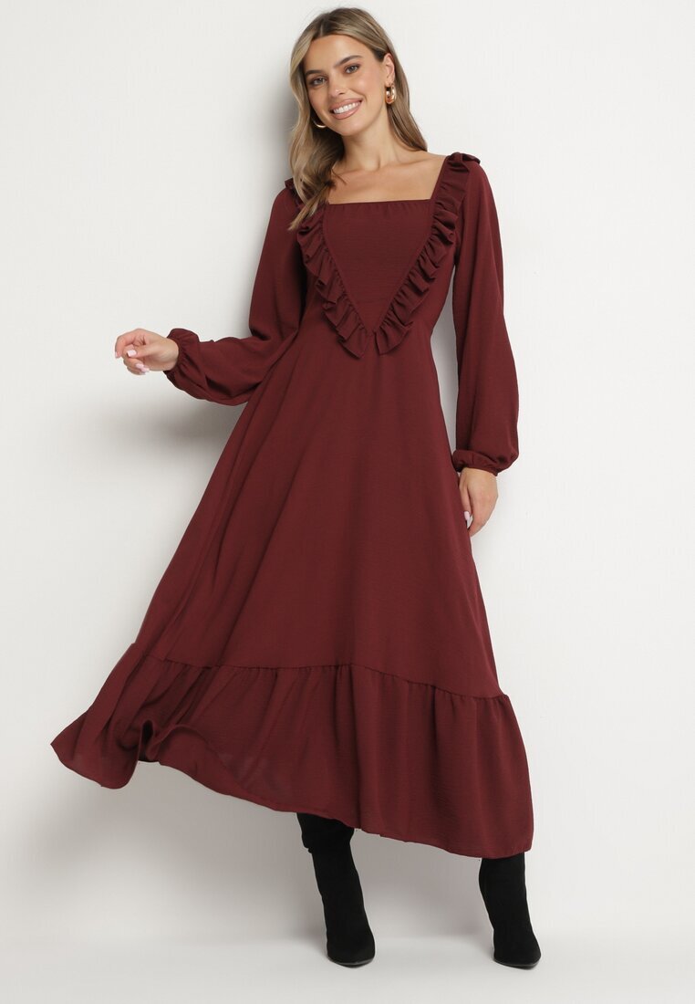 fashion station Rochie visinie Lunga Clos cu volane decorative Ferellia