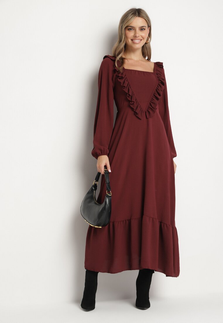 fashion station Rochie visinie Lunga Clos cu volane decorative Ferellia