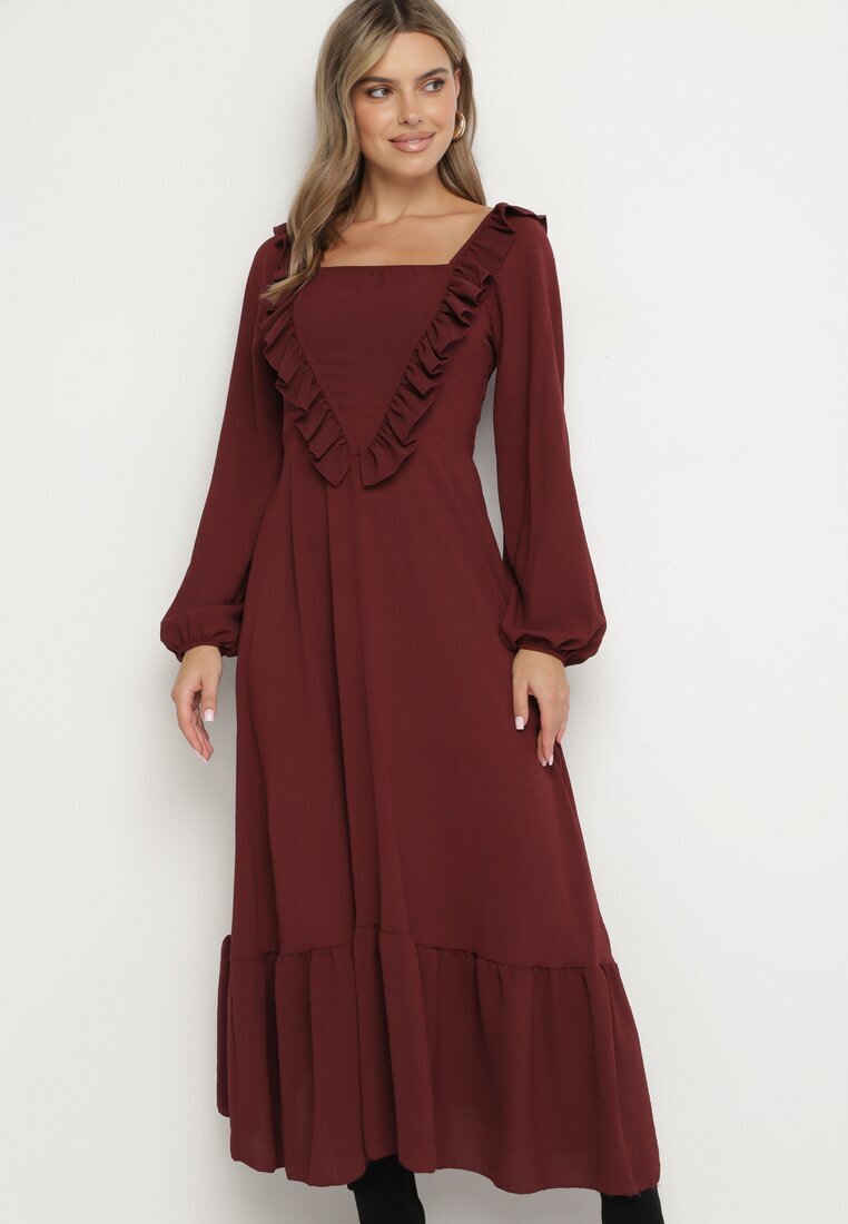 fashion station Rochie visinie Lunga Clos cu volane decorative Ferellia