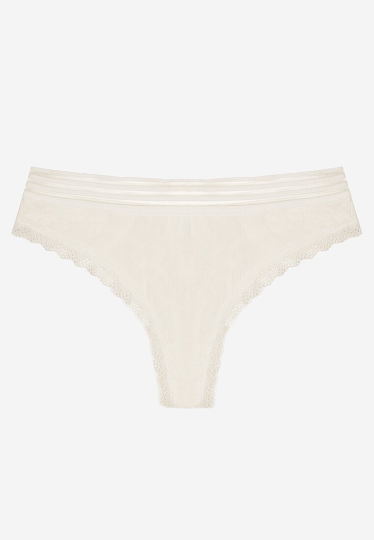 finella Chiloți tanga albi din bumbac cu bandă elastică decorativă și dantelă Torstia