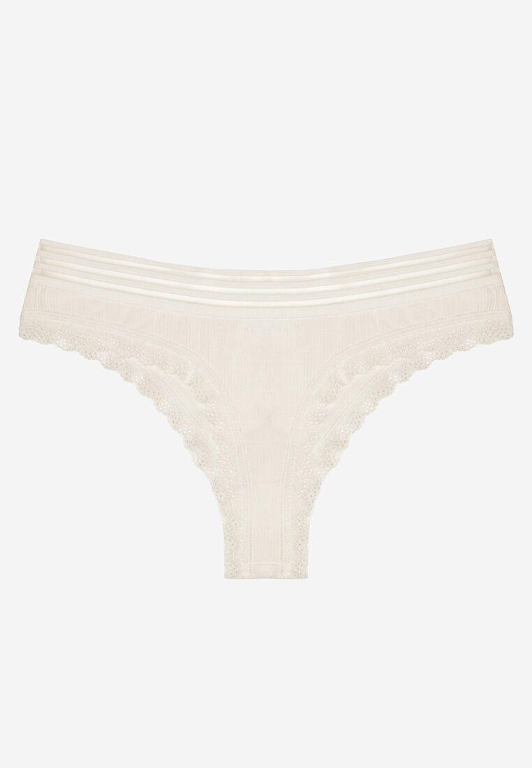 finella Chiloți tanga albi din bumbac cu bandă elastică decorativă și dantelă Torstia