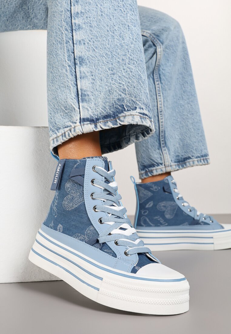 fiori&spinc Tenisi Albastri din Material Denim pe Platformă Zorilea