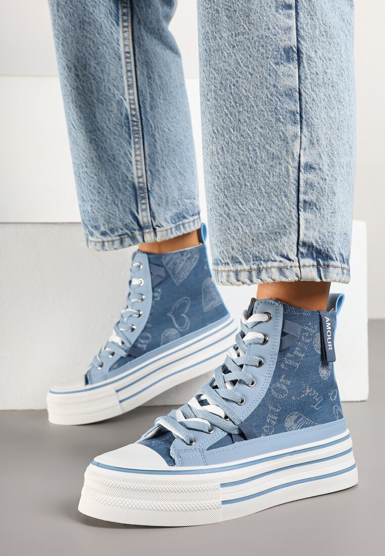 fiori&spinc Tenisi Albastri din Material Denim pe Platformă Zorilea