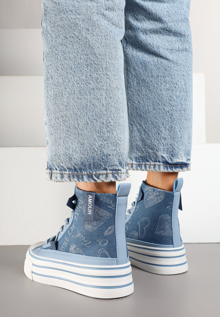 fiori&spinc Tenisi Albastri din Material Denim pe Platformă Zorilea