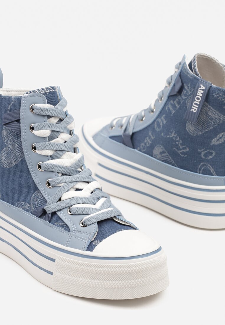 fiori&spinc Tenisi Albastri din Material Denim pe Platformă Zorilea