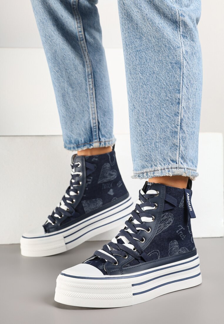 fiori&spinc Tenisi bleumarin din material denim cu platformă Zorilea