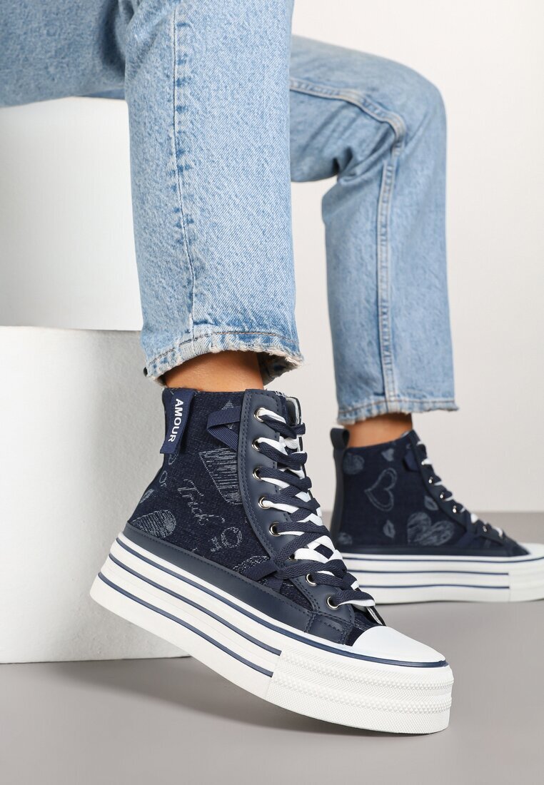 fiori&spinc Tenisi bleumarin din material denim cu platformă Zorilea
