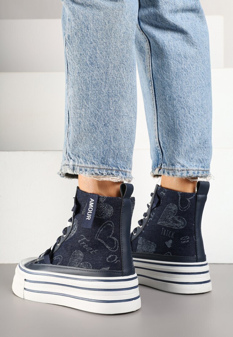fiori&spinc Tenisi bleumarin din material denim cu platformă Zorilea