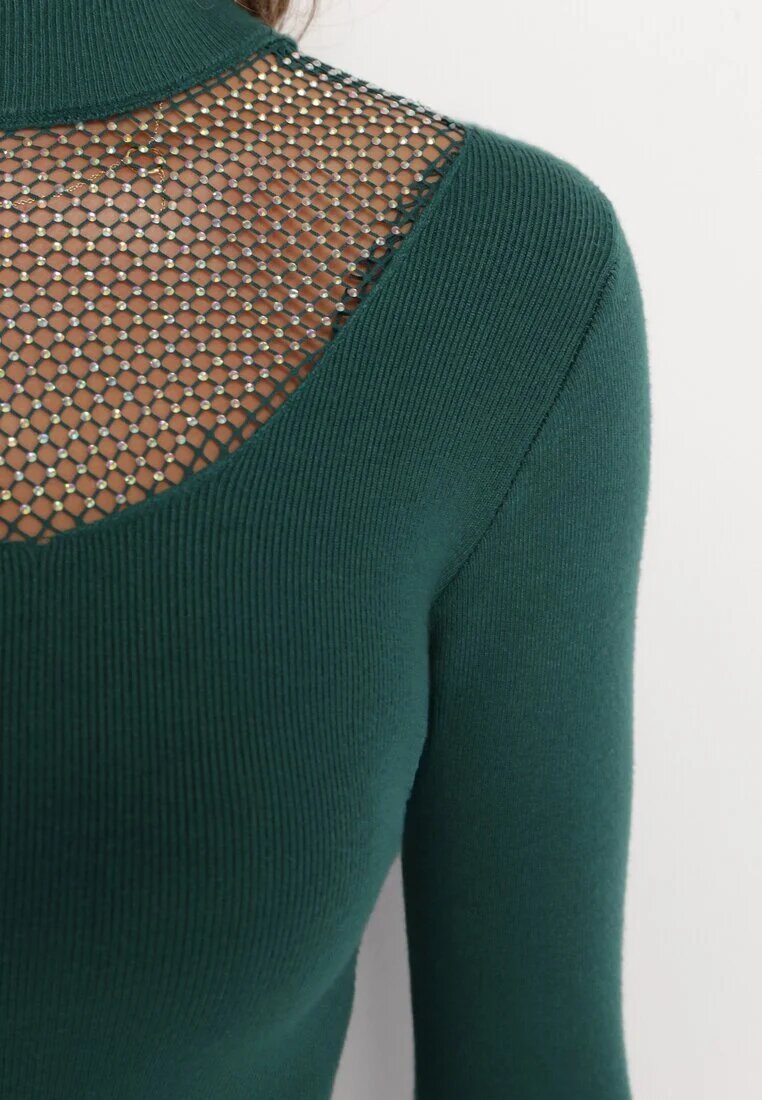 foresta bella Maletă din tricot verde închis cu decolteu cu zirconii glamour