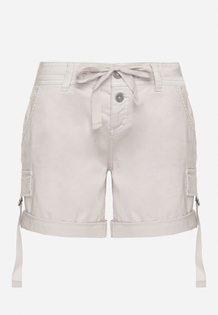 fresh made Pantaloni scurți Gri din Bumbac cu Buzunare Decorative și Legătură Liralisea