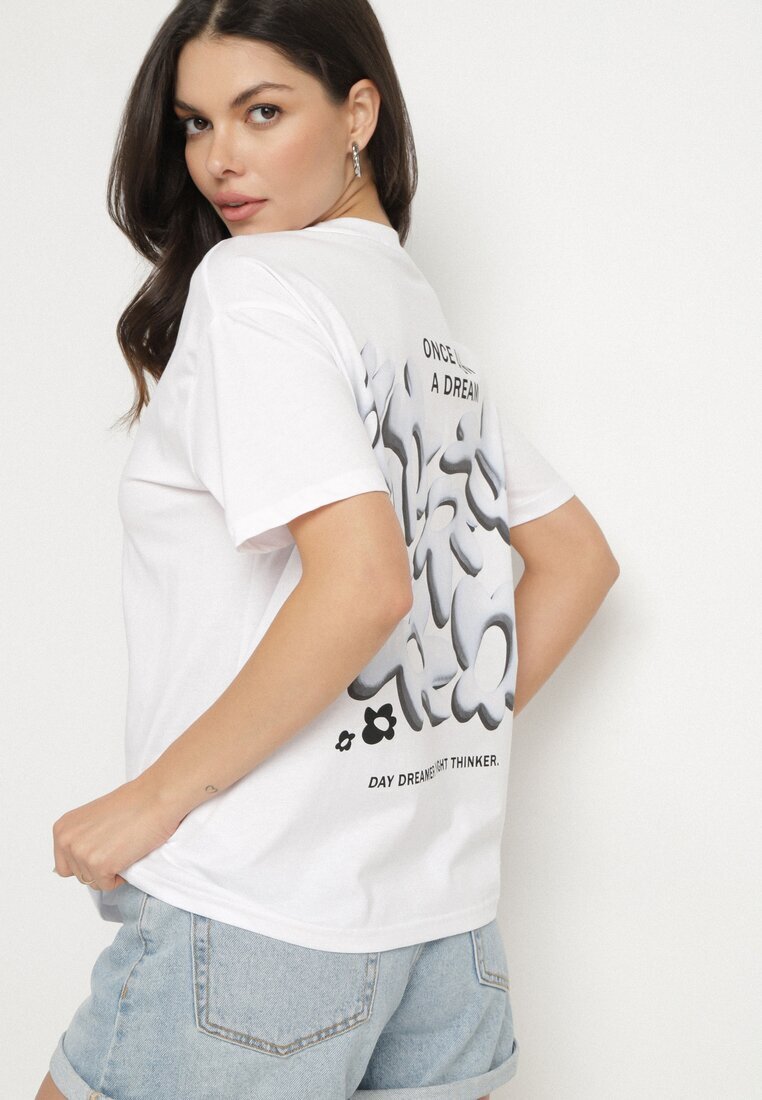 fresh made Tricou Alb-Bleu De bumbac Cu imprimeuri Hallena