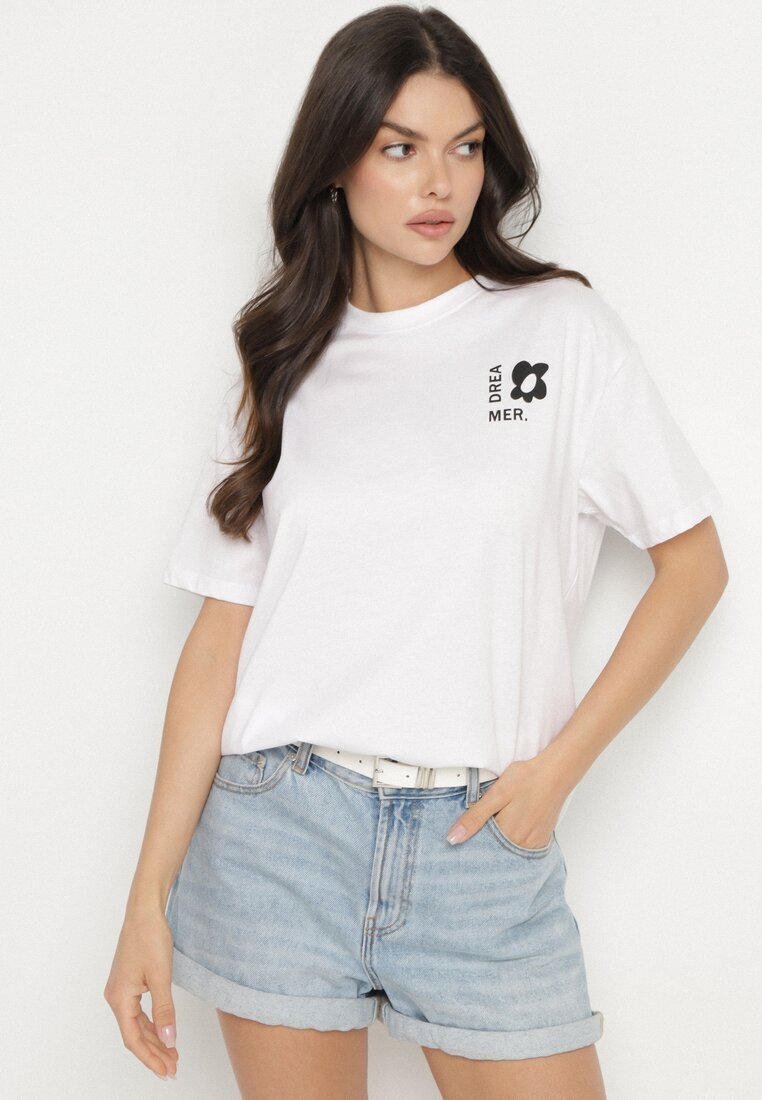 fresh made Tricou Alb-Bleu De bumbac Cu imprimeuri Hallena